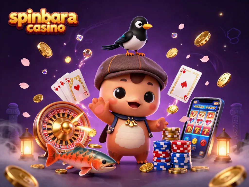 Experience the thrill of spinbara casino with playful characters and vibrant gambling elements.